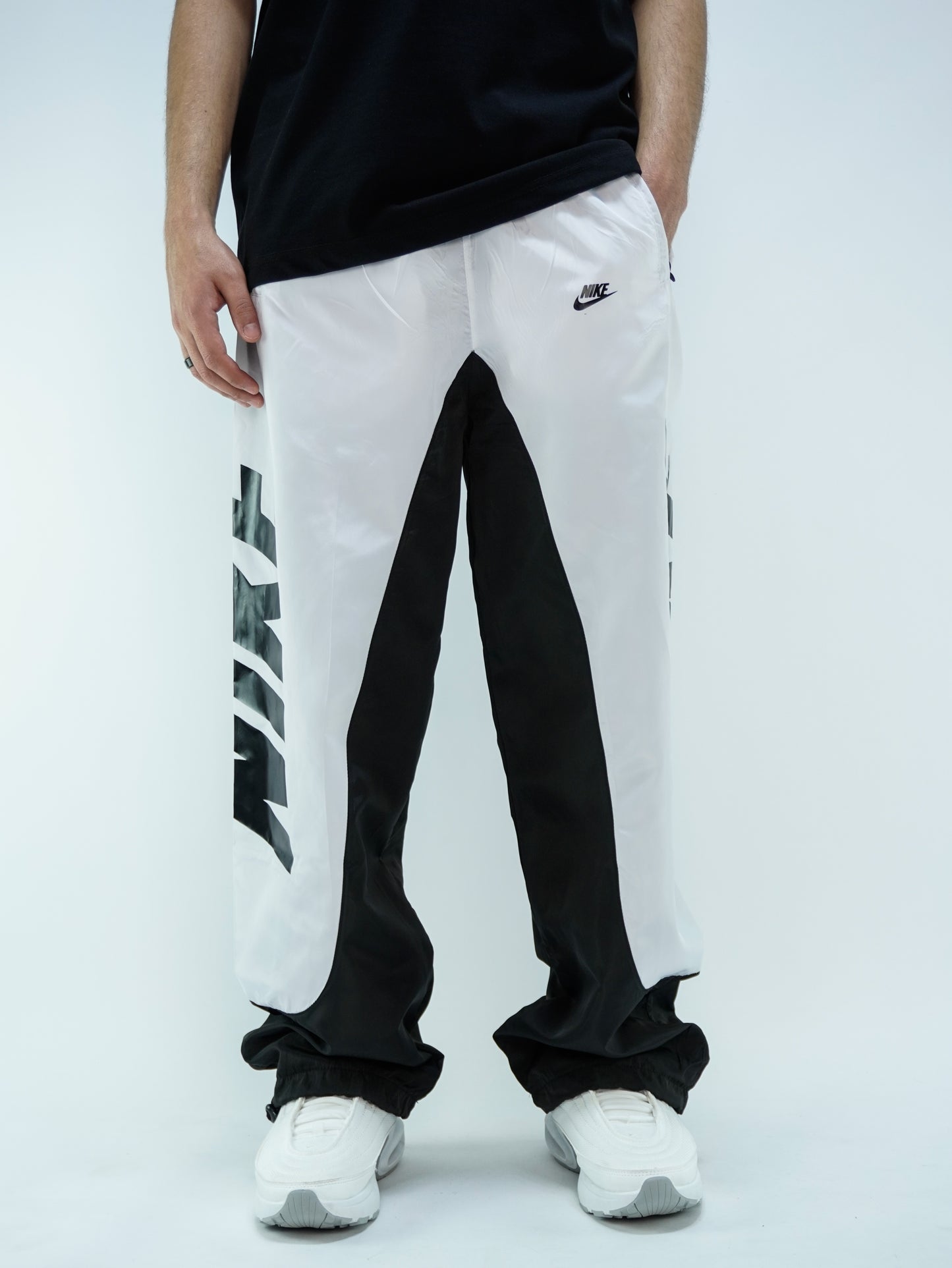 White baggy track pants