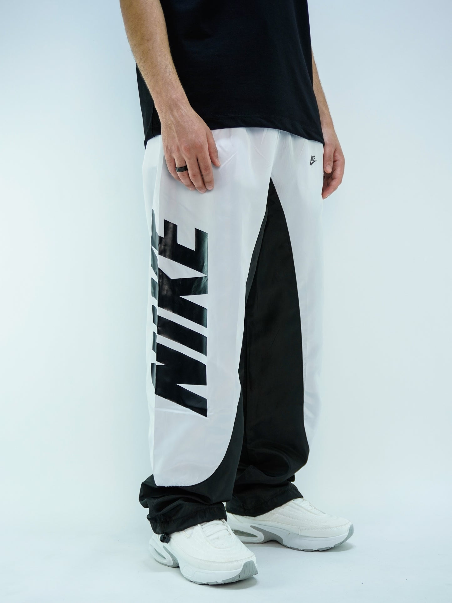 White baggy track pants